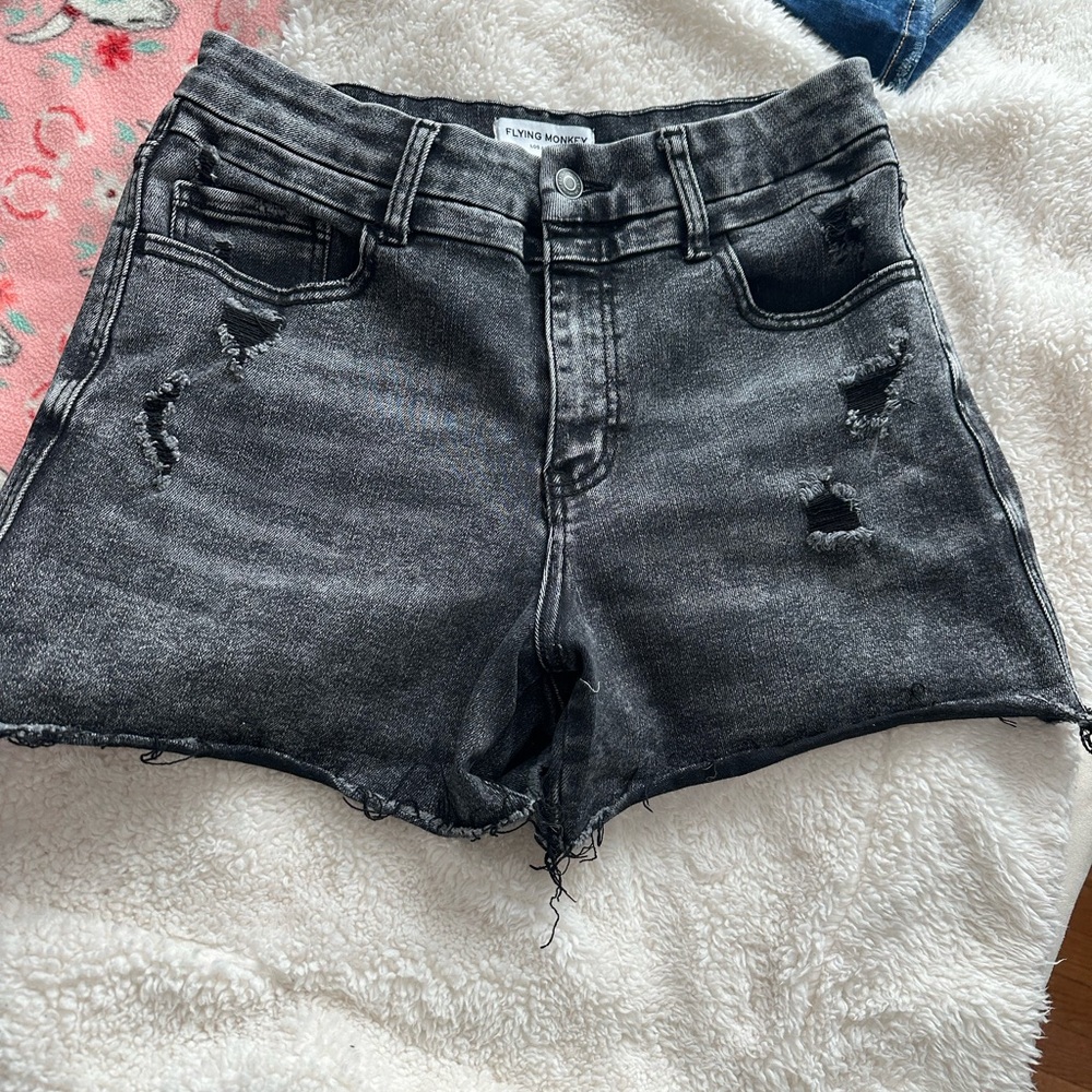 Distressed Black Denim Shorts - Picture 2 of 9